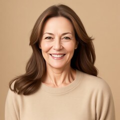 Fototapeta premium Portrait of a Smiling Woman with Dark Brown Hair