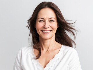 Portrait of a Smiling Woman with Dark Brown Hair