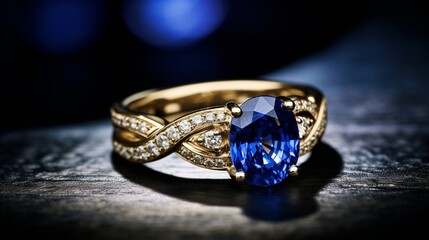 A radiant sapphire ring resting on a bed of velvet, capturing the richness of emotions shared on Valentine's Day.
