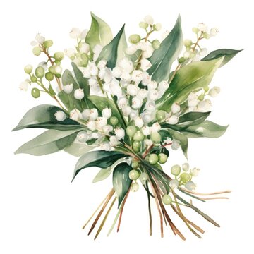 watercolor bouquet of mistletoe on white background
