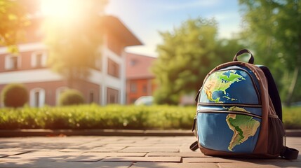 An inspiring concept image showcasing a globe surrounded by iconic international landmarks, symbolizing the opportunities and adventures of global education and studying abroad. - obrazy, fototapety, plakaty