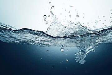 Aquatic elegance. Crystal clear water in macro splash representing purity and nature beauty. Blue hues and transparent waves conveying freshness and motion in abstract form