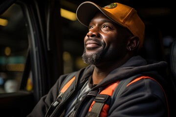 Cabin tranquility: A truck driver takes a break inside the cozy cabin, enjoying a brief moment of relaxation away from the highway hustle