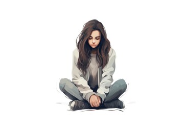 depression woman sit on white background