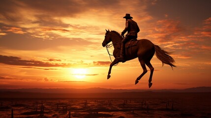 The sun sets as a skillful horseman performs gravity-defying stunts on his trusty steed.
