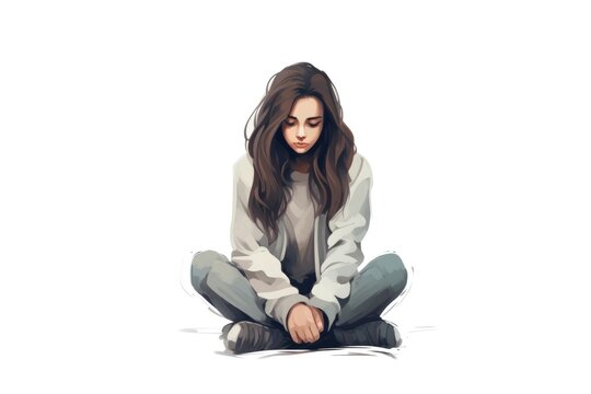 depression woman sit on white background