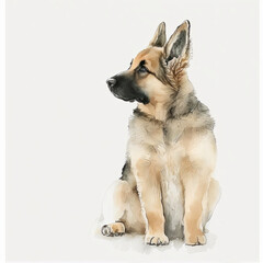 Adorable German Shepherd Dog Portrait in Watercolor