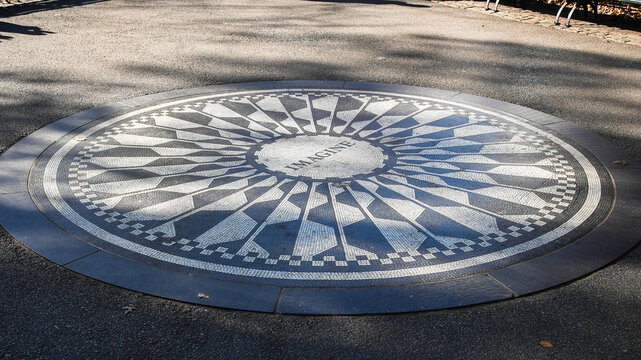 NEW YORK, NY, USA - NOVEMBER 16, 2023: Imagine sign in Central Park at Strawberry Fields
