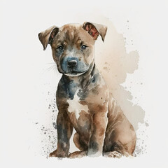 Obraz premium Adorable Staffordshire Bull Terrier Dog Portrait in Watercolor