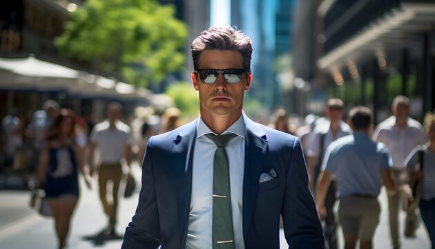 A business traveler navigating a busy urban street, generated ai