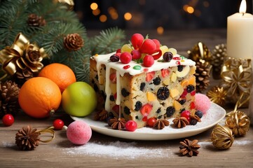 Fototapeta na wymiar New Year Cake, Christmas Cake, ornaments,