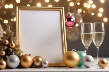 empty christmas background with baubles empty christmas background with baubles christmas card with champagne