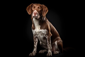 Brittany cute dog isolated on black background