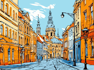 A Street With Buildings And A Dome On The Top - Old city in Riga Latvia © Knut Hebstreit