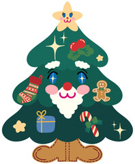 Christmas tree with cute decorations and Santa's beard