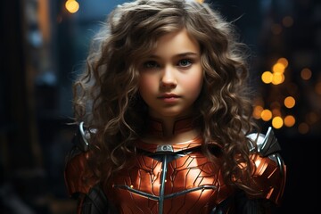 Charming protector: A little girl transforms into a superhero, donning a costume that exudes both cuteness and bravery in equal measure
