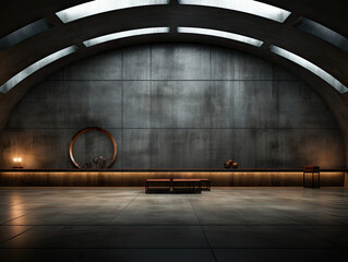Interior of an empty dark abstract concrete room.