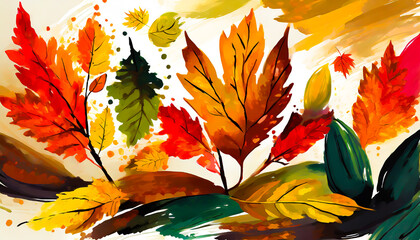 Autumn leaves in gouache