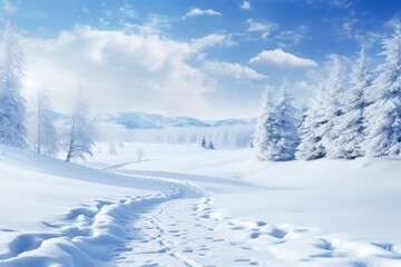Fototapeta na wymiar Winter landscape under snow. Background with fir trees in blue white colors