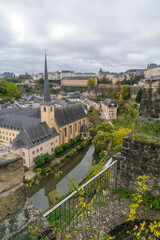 Fototapeta na wymiar View to the abbey called Neimenster in the city Luxembourg with river Alzette