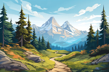 Cartoon Mountain Landscape 