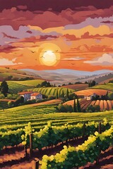 Sunset Over Vineyard Hills Wallpaper.