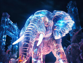 Majestic and mesmerizing, this stunning ice sculpture captures the grace and grandeur of an elephant - obrazy, fototapety, plakaty