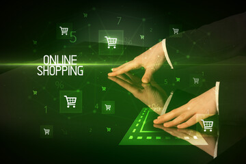 Online shopping concept with shopping cart icons