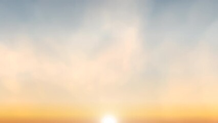 A serene sunset over placid waters depicts the sun's warm orange glow dipping behind the horizon. Pink and purple clouds add a stunning contrast to the sky