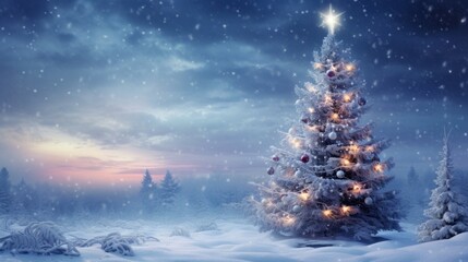 Beautiful Christmas and New Year's background with decorated Christmas tree