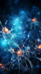 Abstract backgrounds of neurons working inside brain, neuron link Neurons and synapse like structures depicting brain chemistry. Vertical orientation. 