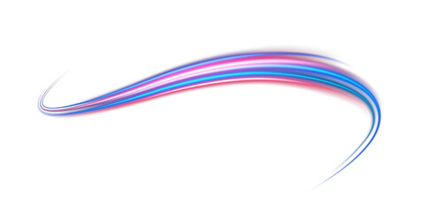 Blue and red neon wavy lines. Red blue special effect, speed police line. Magic of moving fast lines. Laser beams. Particle motion effect. Acceleration speed motion on night road. PNG. - obrazy, fototapety, plakaty