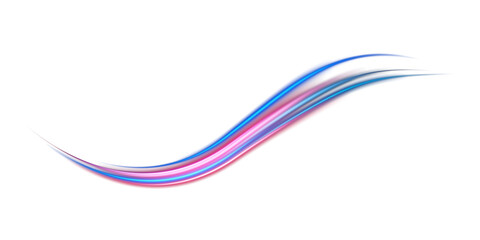 Blue and red neon wavy lines. Red blue special effect, speed police line. Magic of moving fast lines. Laser beams. Particle motion effect. Acceleration speed motion on night road. PNG.