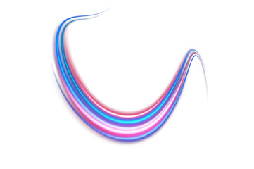 Blue and red neon wavy lines. Red blue special effect, speed police line. Magic of moving fast lines. Laser beams. Particle motion effect. Acceleration speed motion on night road. PNG.