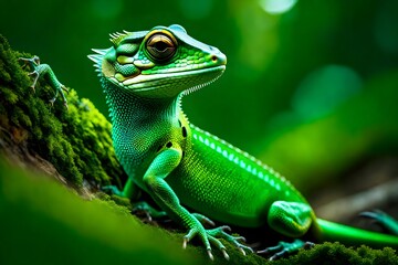 Fototapeta premium green lizard on a branch