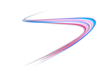 Blue and red neon wavy lines. Red blue special effect, speed police line. Magic of moving fast lines. Laser beams. Particle motion effect. Acceleration speed motion on night road. PNG.