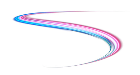 Blue and red neon wavy lines. Red blue special effect, speed police line. Magic of moving fast lines. Laser beams. Particle motion effect. Acceleration speed motion on night road. PNG.