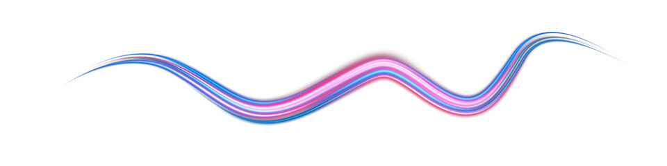 Blue and red neon wavy lines. Red blue special effect, speed police line. Magic of moving fast lines. Laser beams. Particle motion effect. Acceleration speed motion on night road. PNG.