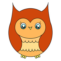 Kawaii metallic orange owl with apricot colored body and face blue eyes