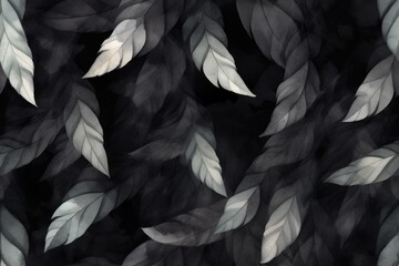 Black watercolor seamless pattern of leaves for background.