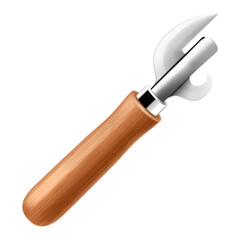 Vintage can opener with the wooden handle isolated on a white background. Handle Tin Jar Bottle Opener Side Cut Can Opener Hand. Realistic 3d vector illustration