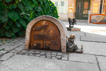 Wroclaw, Poland - June 2023: Wroclaw Dwarf. The small figurines in the streets of Wroclaw old town....