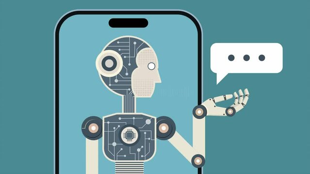 Chatbot robot providing online assistance on Smartphone screen, Artificial intelligence in customer service and support talking on website,concept of Ai technology assistance,Vector illustration.