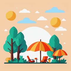 vector cartoon illustration of a beach with a umbrella vector cartoon illustration of a beach with a umbrella summer vacation, flat style illustration, vector, illustration, design, banner, poster, fl