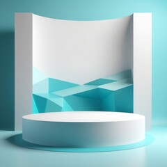 abstract 3d rendering of white glossy geometric shape with reflection on blue background for design. empty space for your design abstract 3d rendering of white glossy geometric shape with reflection o