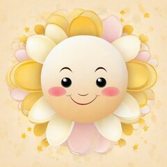 happy sun with flowers, illustration, vector happy sun with flowers, illustration, vector illustration of a smiling sun with a white background.