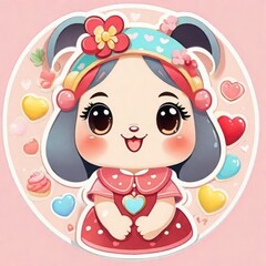 illustration of cute kawaii girl with heart shaped lollipop illustration of cute kawaii girl with heart shaped lollipop vector illustration of girl wearing a pink dress with a heart