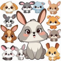 cute cartoon rabbit and rabbit collection cute cartoon rabbit and rabbit collection set of cute cartoon rabbit with different poses illustration