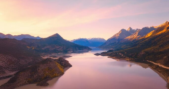 Sunrise over the mountain,aerial view