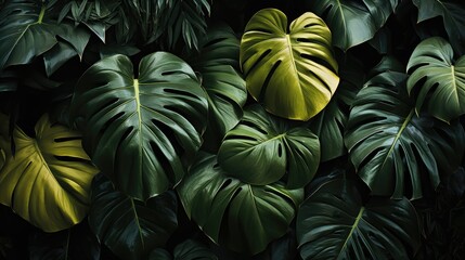 Beautiful tropical leaves wallpaper in the style of ominous vibe.